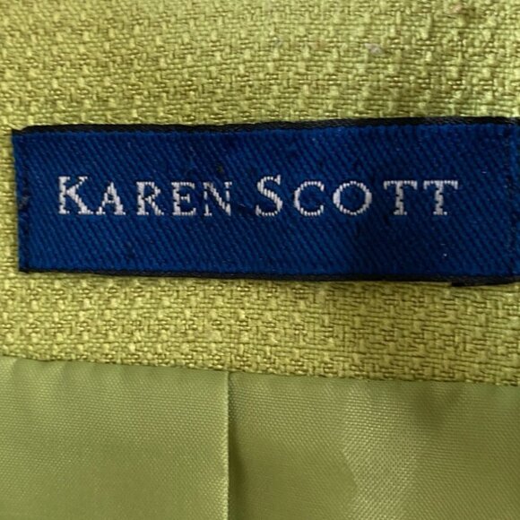Karen Scott Lime Green Single Button Notched Collar Blazer Size 16 Office Lawyer - Picture 3 of 9